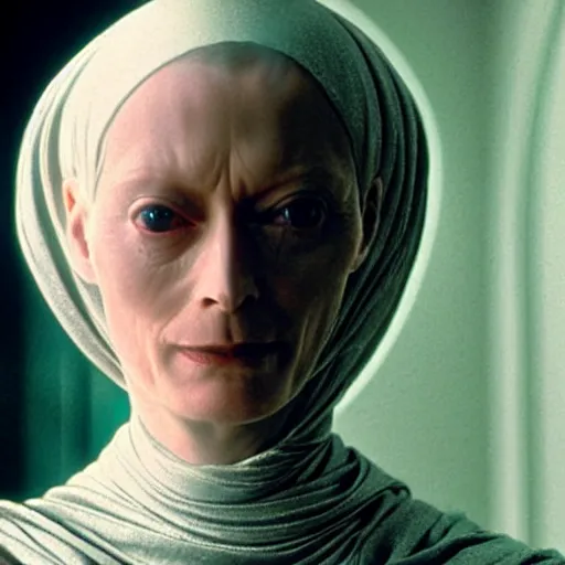 Prompt: tilda swinton as a bene gesserit from dune