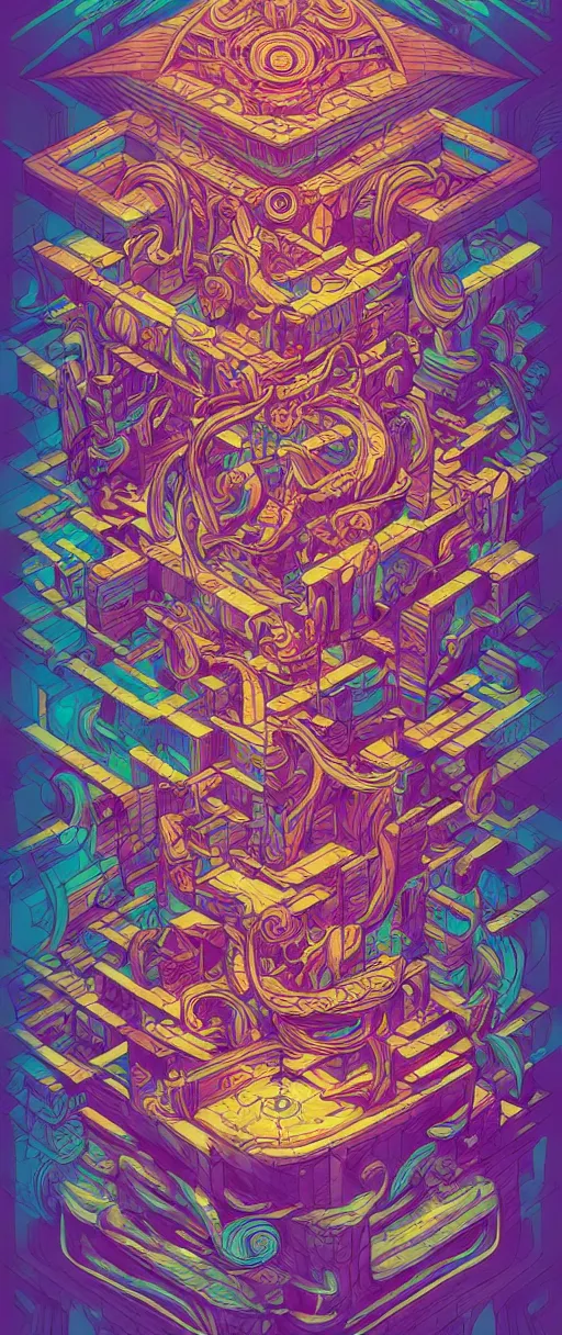 Image similar to archaic twisted turn of fate abstraction, centered award winning ink pen illustration, isometric abstract illustration by dan mumford, edited by craola, technical drawing by beeple and tooth wu, tiny details by artgerm and watercolor girl, symmetrically isometrically centered