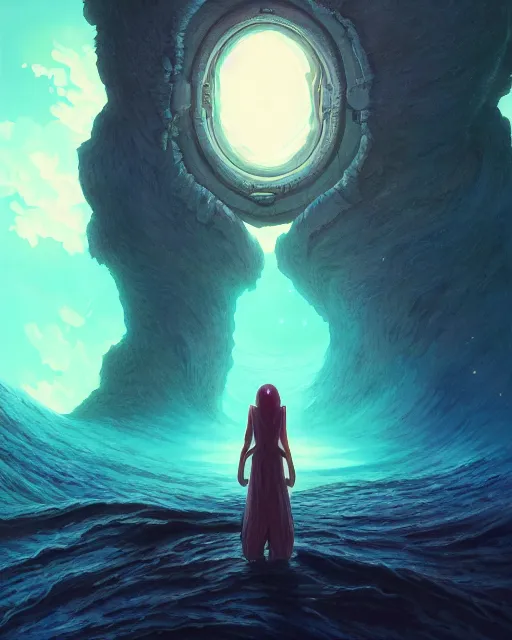 Prompt: highly detailed surreal vfx portrait of a sacred portal into a black hole of dreams, stephen bliss, unreal engine, greg rutkowski, loish, rhads, beeple, makoto shinkai and lois van baarle, ilya kuvshinov, rossdraws, tom bagshaw, alphonse mucha, global illumination, detailed and intricate environment