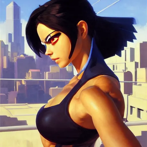 Image similar to greg manchess portrait painting of battle angel alita as overwatch character, totally whack, medium shot, asymmetrical, profile picture, organic painting, sunny day, matte painting, bold shapes, hard edges, street art, trending on artstation, by huang guangjian and gil elvgren and sachin teng