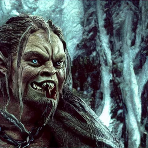 Prompt: Leonardo DiCaprio as an orc in lord of the rings