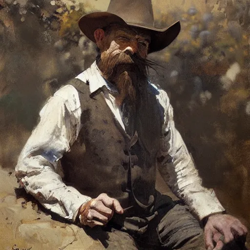 Image similar to portrait of an emotional yosemite sam, by jeremy mann, anders zorn.