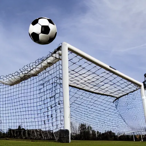 Prompt: a tower of soccer balls one on top of each other reaching the sky.