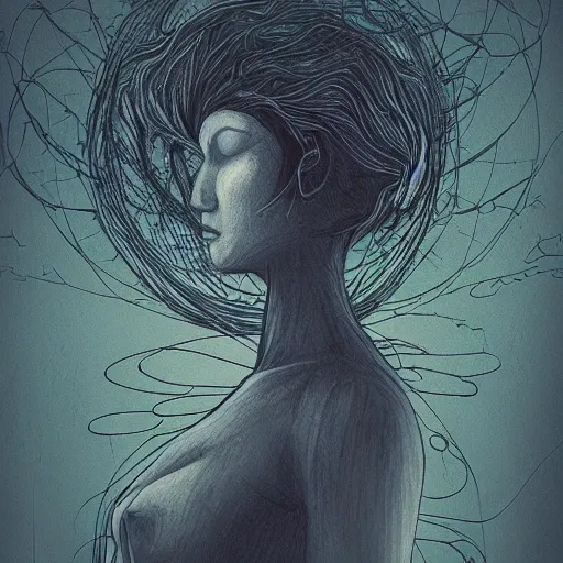 Image similar to dissociation, derealization, disconnection, fantasy illustration, detailed, abstract, amorphous, misty and eerie