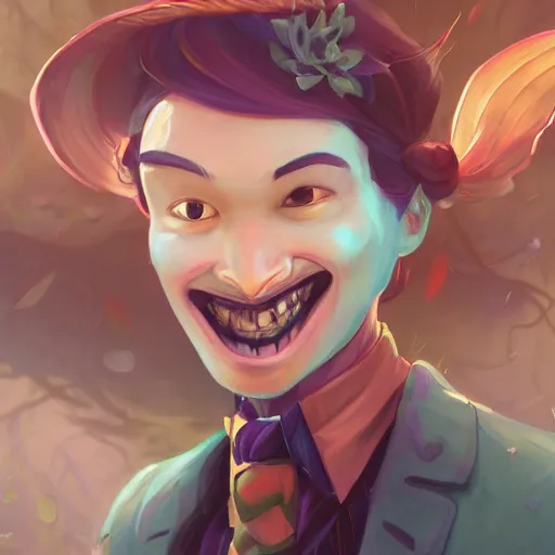 Image similar to a portrait of a cinematic still of the happy mask salesman, art by lois van baarle and loish and ross tran and rossdraws and sam yang and samdoesarts and artgerm and saruei and disney, digital art, highly detailed, intricate, sharp focus, trending on artstation hq, deviantart, unreal engine 5, 4 k uhd image