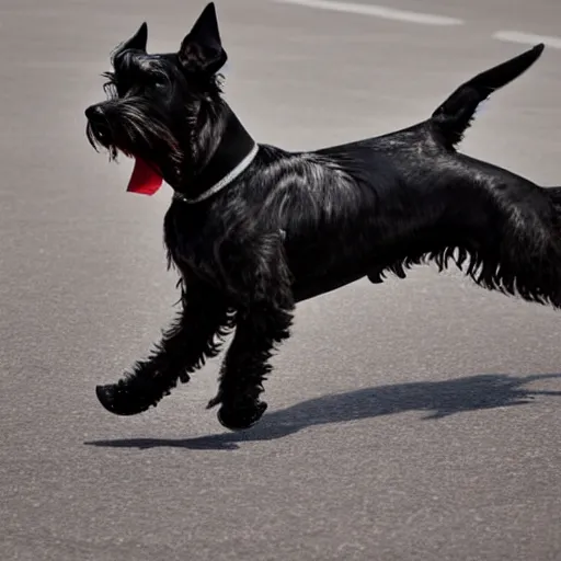 Prompt: a schnauzer black dog wearing ice skates