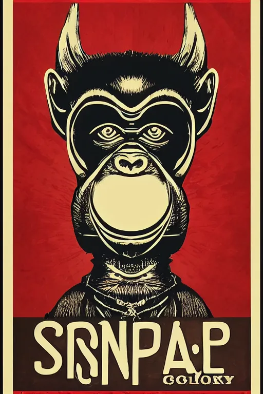 Image similar to Shepard Fairey poster of monkey , color, high resolution.