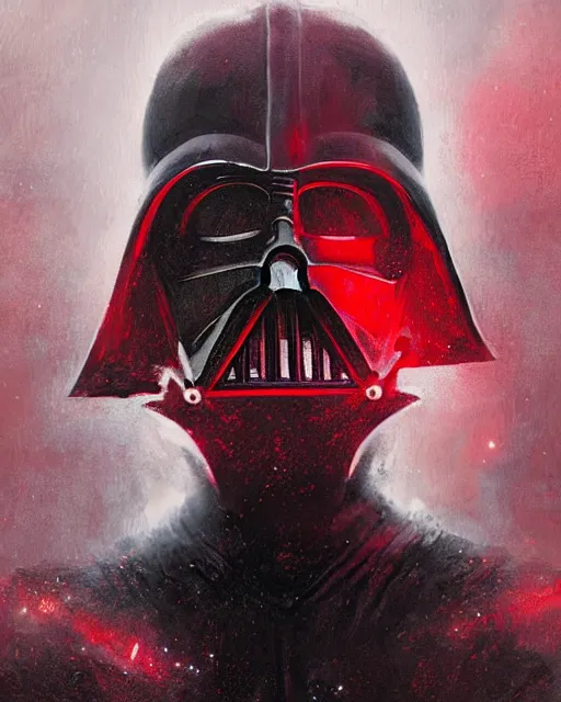 Prompt: a portrait of darth vader, elegant, ethereal horror red and dark fantasy art by greg rutkowski and magali villanueve and monet con