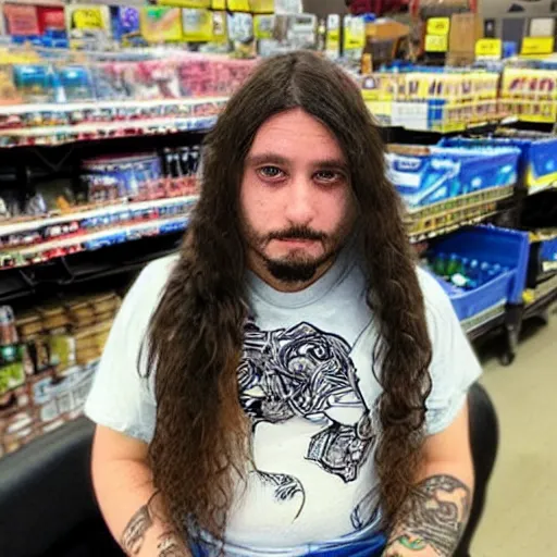 Image similar to “ long haired man with face tattoos working at walmart ”