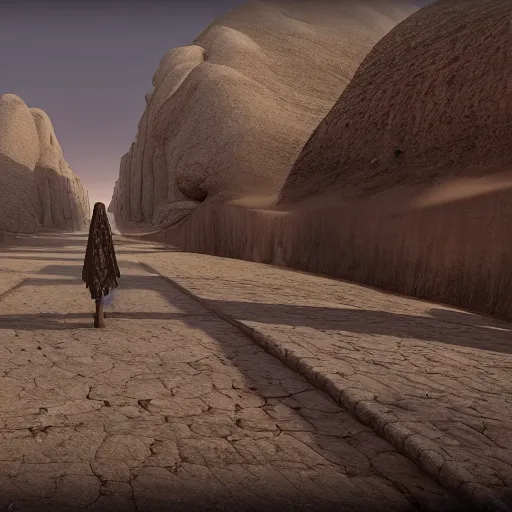 Image similar to road to an ancient temple in desert, digital art, dark, artststion, 8 k, nvidia, unreal engine