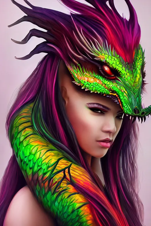 Image similar to multicolored venom Dragon princess, digital art, 8k ,character ,realistic, portrait, hyperrealistic