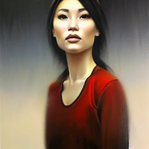 Image similar to beautiful portrait of a kazakh, ( waitress ) girl, by casey baugh,, vladimir kush!!, yasunari ikenaga, yasar vurdem, william oxer