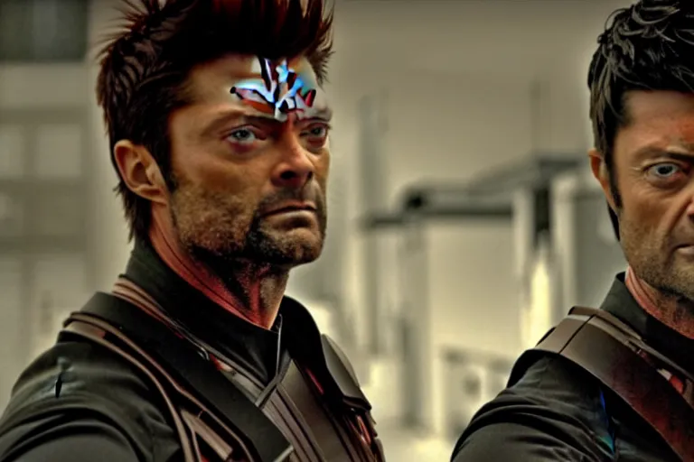 Prompt: film still frame of karl urban as wolverine, adamantium, high quality