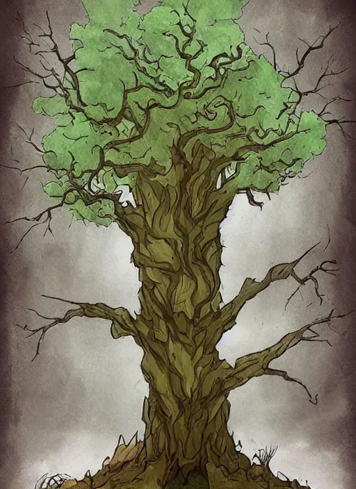 Prompt: a tree as a dnd character fantasy art.