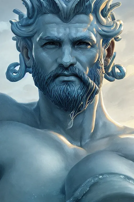 Image similar to poseidon humanoid god of the sea, trident, highly detailed, d & d, fantasy, highly detailed, digital painting, trending on artstation, concept art, sharp focus, illustration, art by artgerm and greg rutkowski and magali villeneuve