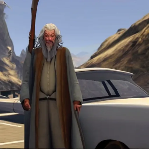 Prompt: Gandalf as a grand theft auto 5 character