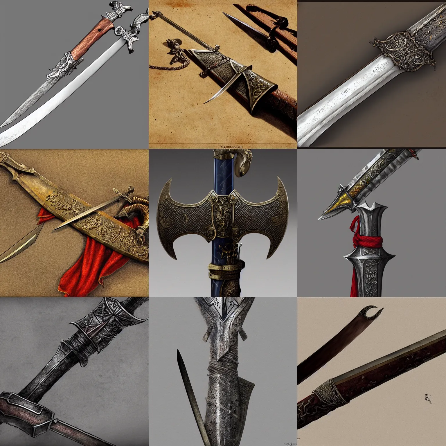 Prompt: medieval sword in hand, highly detailed, artstation, concept art, sharp focus, rutkoswki, jurgens, grelin
