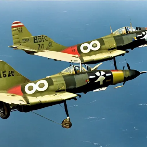 Image similar to an epic dogfight between a f 4 f - 4 wildcat and a mitsubischi a 6 m 2 b - 2 1 zero, full colour, 8 k