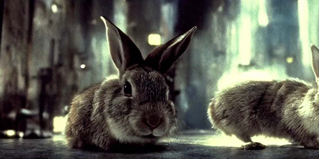 Image similar to a rabbit in the movie bladerunner, screenshot