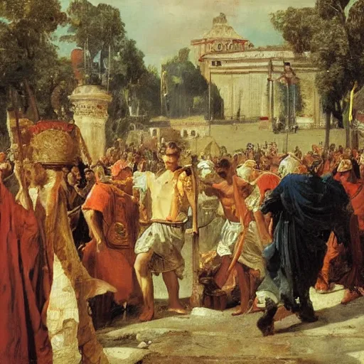 Image similar to caesar returns to rome, oil on canvas, ilya repin, 1 8 7 3