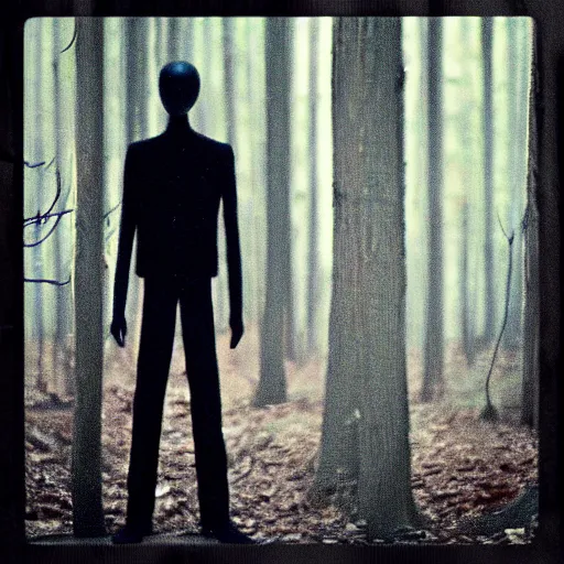 Prompt: a blurry lost camera footage of slenderman