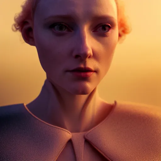 Image similar to photographic portrait of a stunningly beautiful english renaissance futuristic scifi female in soft dreamy light at sunset, beside the river, soft focus, contemporary fashion shoot, in a denis villeneuve and tim burton movie, by edward robert hughes, annie leibovitz and steve mccurry, david lazar, jimmy nelsson, extremely detailed, breathtaking, hyperrealistic, perfect face, octane render