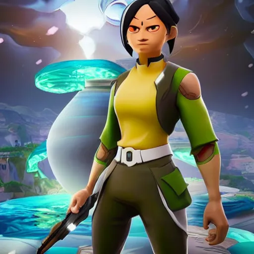 Image similar to toph beifong in fortnite, blind eyes, character render, full body shot, highly detailed, in game render