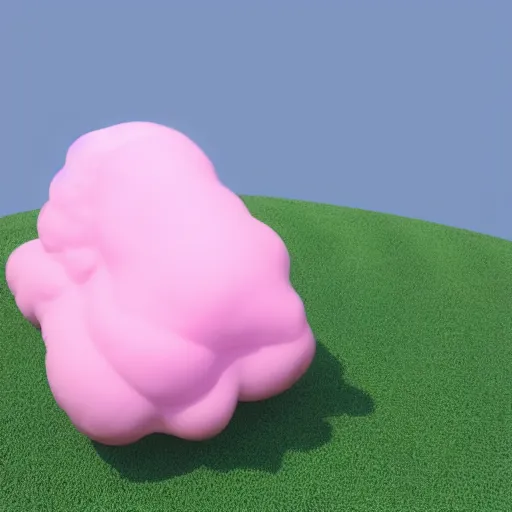 Image similar to the pink cloud with the creamy disconcerting face, a childish beeple 3 d render, intended for cheap laughs