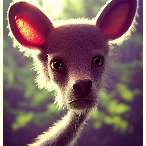 Image similar to very very very very cute V, portrait, pixar style, forest background, cinematic lighting, award winning creature portrait photography