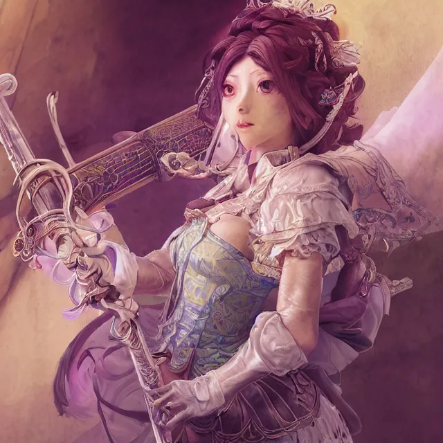 Image similar to studio portrait of neutral good colorful female cleric bard healer as absurdly beautiful, elegant, young skinny gravure idol, an ultrafine hyperdetailed illustration by kim jung gi, irakli nadar, intricate linework, sharp focus, bright colors, octopath traveler, final fantasy, unreal engine 5 highly rendered, global illumination, radiant light, detailed and intricate environment