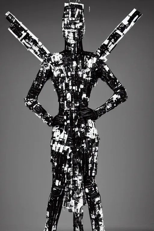 Image similar to futuristic haute couture dress styled by iris van herpin, yoji shinkawa