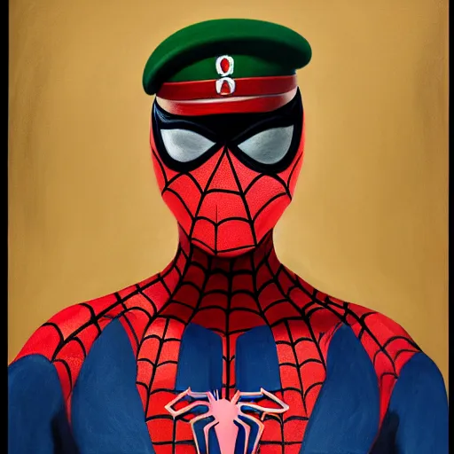 Image similar to portrait of spiderman as the german chancellor, 1 9 3 5, military uniform, oil on canvas by william sidney mount, trending on artstation
