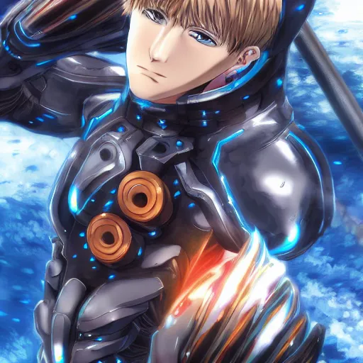 Image similar to portrait of the genos aquatic combat arms mode, anime fantasy illustration by tomoyuki yamasaki, kyoto studio, madhouse, ufotable, comixwave films, trending on artstation