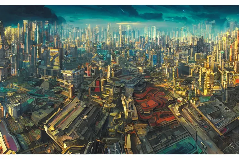 Prompt: futuristic city of metro manila, binondo, illustration painting, intricate, detailed illustration, hd, digital art, overdetailed art, concept art, complementing colors, detailed, illustration painting by leonardo da vinci, digital art, overdetailed art, concept art, complementing colors rendered by beeple, syd meade,