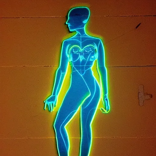 Image similar to 3 d neon art of a womens body, highly detailed