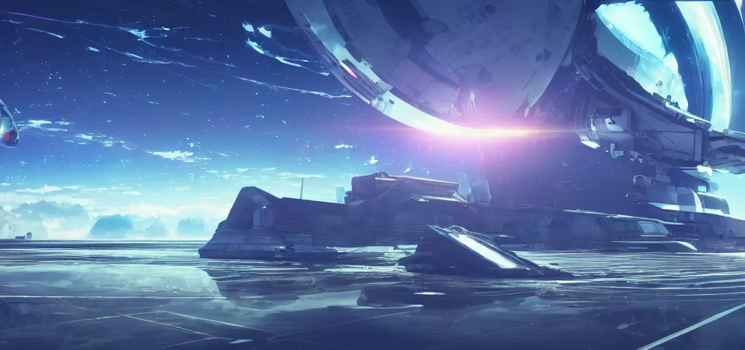 Prompt: Anime Still of a Spaceship being built on Earth, flat color, synthwave, tokyo futuristic and clean, hyper realistic, straight lines 8k hdr pixiv dslr photo by Makoto Shinkai ilya kuvshinov and Wojtek Fus, digital art, concept art