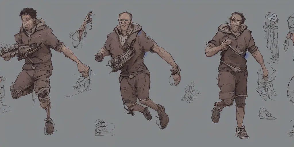 Image similar to cartoonish todd solondz running, character sheet, fine details, concept design, contrast, kim jung gi, greg rutkowski, trending on artstation, 8 k, full body, turnaround, front view, back view, ultra wide angle