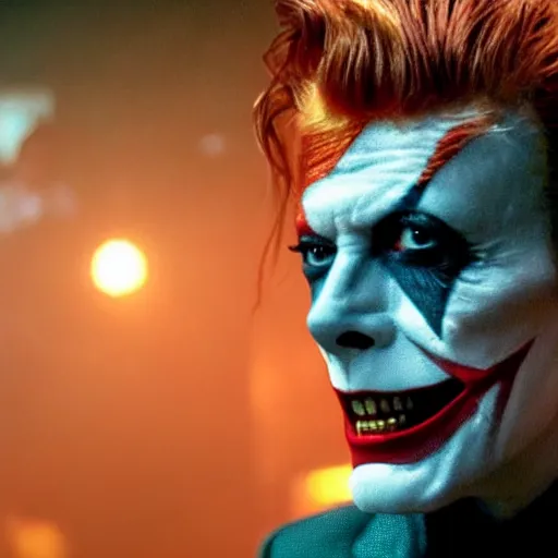 Image similar to awe inspiring David Bowie pkaying The Joker 8k hdr movie still dynamic lighting