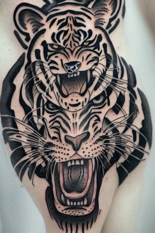 Image similar to traditional American tattoo of a tiger