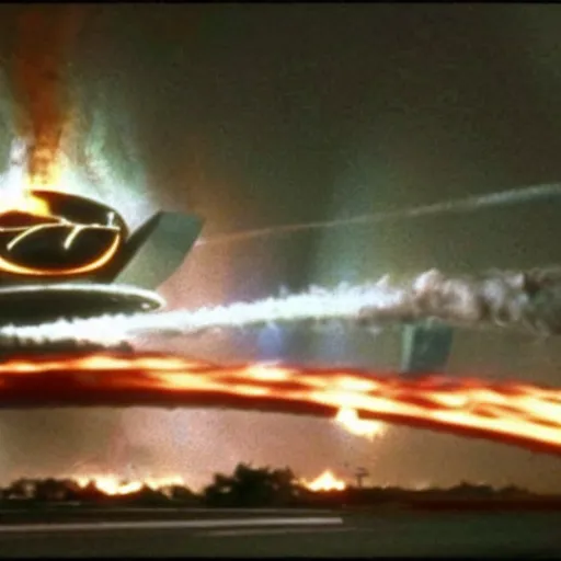 Image similar to mothership from independence day (1996) destroying a mcdonalds