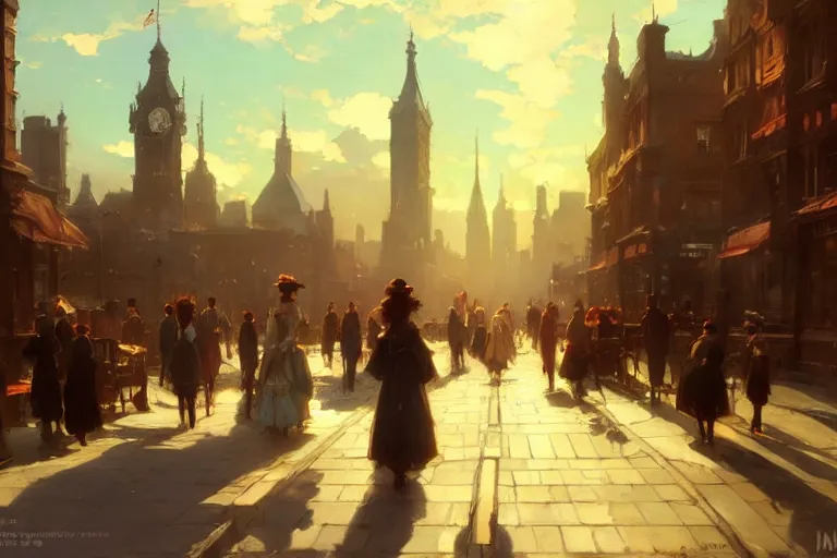 Prompt: an victorian city, scene in the sun. 1 8 9 0, key visual, conceptart, ambient lighting, highly detailed, digital painting, artstation, concept art, sharp focus, by makoto shinkai and akihiko yoshida and greg manchess