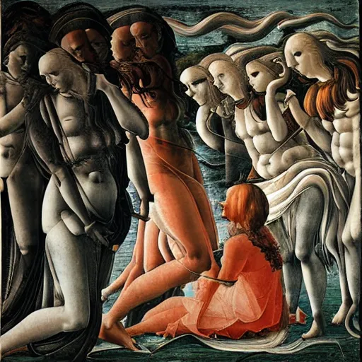 Image similar to fractures of mind, by Sandro Botticelli, mixed media