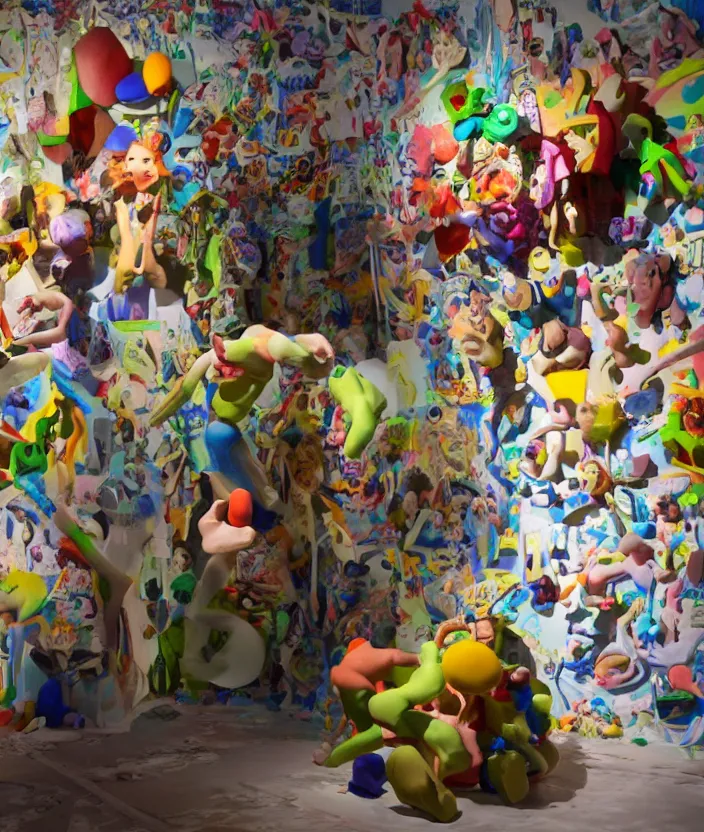 Image similar to a claymation film still of a contemporary sculpture / collection / contemporary art / gallery / museum / claymation by jeff koons and bruce bickford