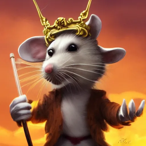 elegant-pony473: large swarm of rats being controlled by an ominous hooded rat  king with jeweled crown and health inspector badge