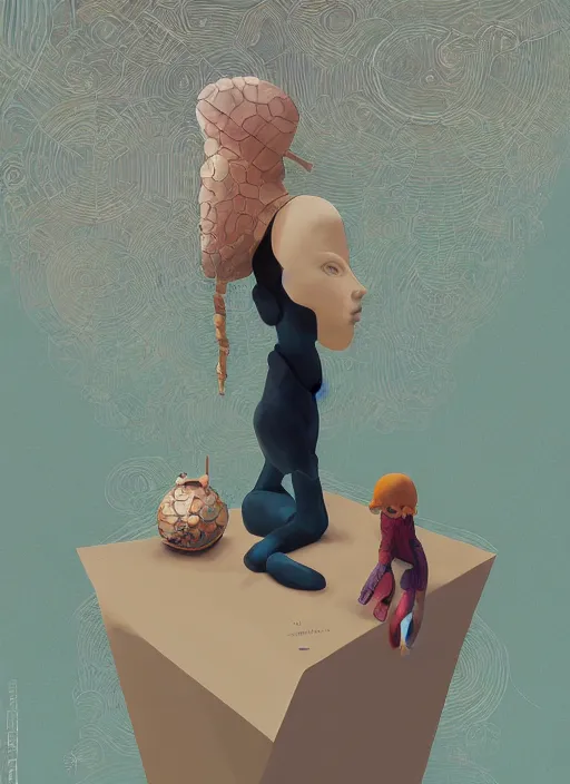 Prompt: a surreal contemporary ceramic sculpture of on a plinth, by victo ngai, by hikari shimoda, by tracie grimwood, in the style of nier automata and astroneer, plain background