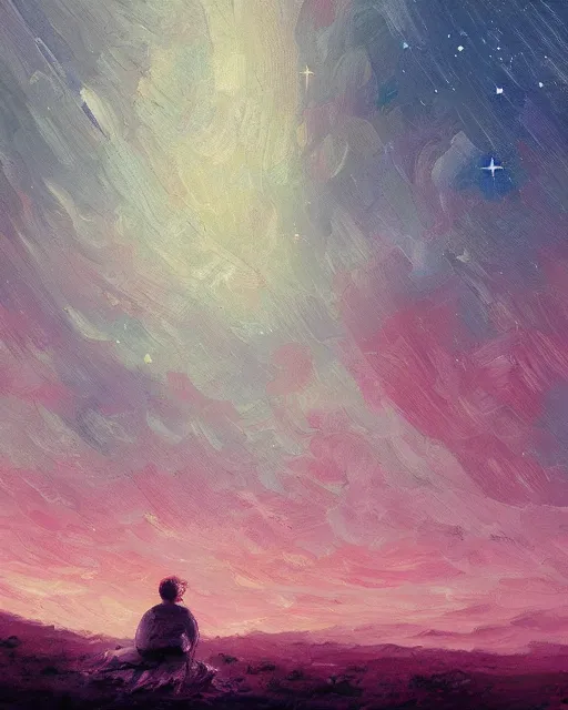 Prompt: cracked pink hearts on the starry night sky, landscape, trending on artstation