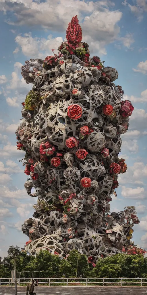 Image similar to colossal grotesque flower made from unfulfilled communist dreams in the middle of abandoned post soviet constructivist cityscape, Stalinist architecture, ultradetailed by Hayao Miyazaki and Josan Gonzalez and Makoto Shinkai and Giuseppe Arcimboldo and Wes Anderson