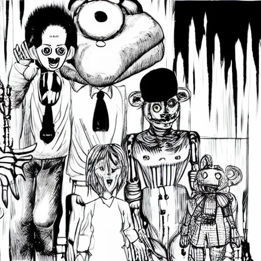 Prompt: Freddy Fazbear, Junji Ito, n- 4