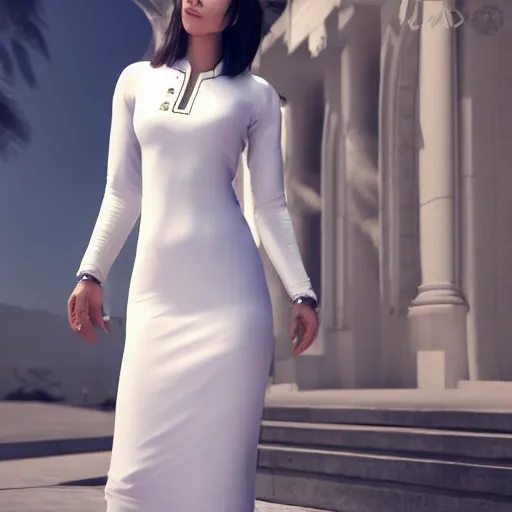 Image similar to muscular oiled woman wearing white ao dai, ultra realistic, concept art, intricate details, highly detailed, photorealistic, octane render, 8 k, unreal engine.