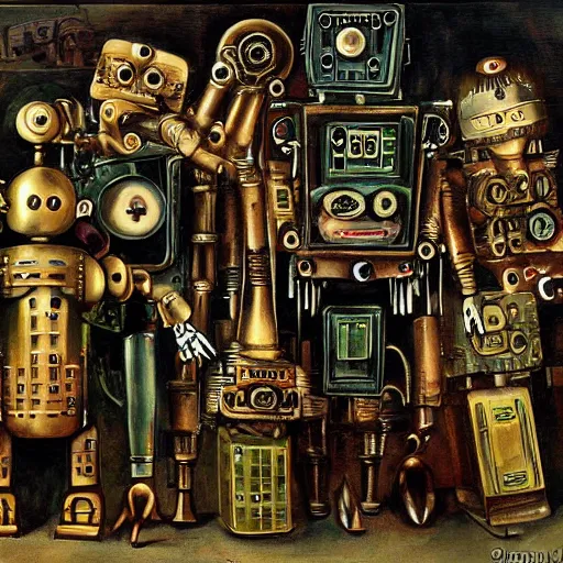 Image similar to steampunk robots dancing by otto dix